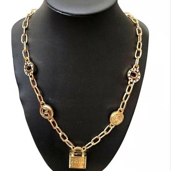 True Religion Jewelry - True Religion Rhinestone Horseshoe, Buddha, Padlock Chain Necklace Gold